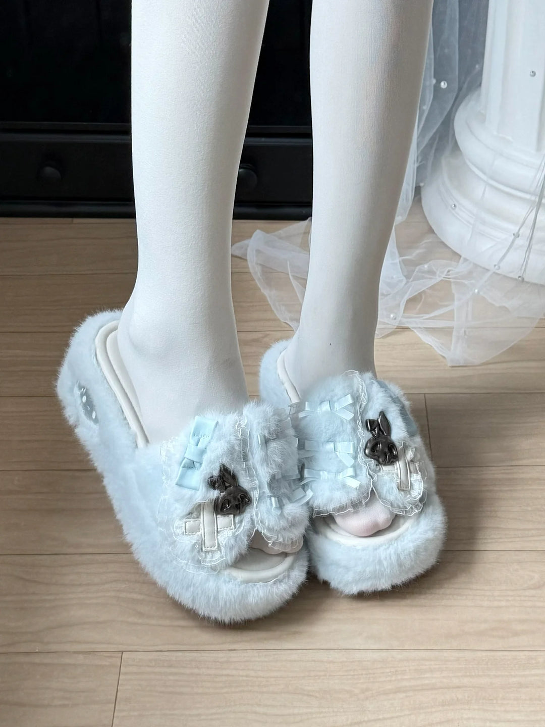 Jirai Kei Platform Wedge Slippers, Bunny Ears & Cross (35 36 37 38 39 40 41) 46071:875408