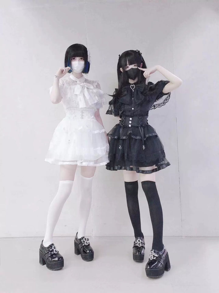 Jirai Kei Blouse Ruffle Lace Ribbon Shirt 38554:591920