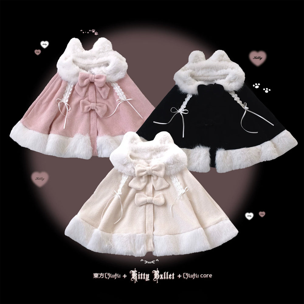 Sweet Bunny Ear Winter Cape, Polar Fleece Lining (Off-White) 44474:809708