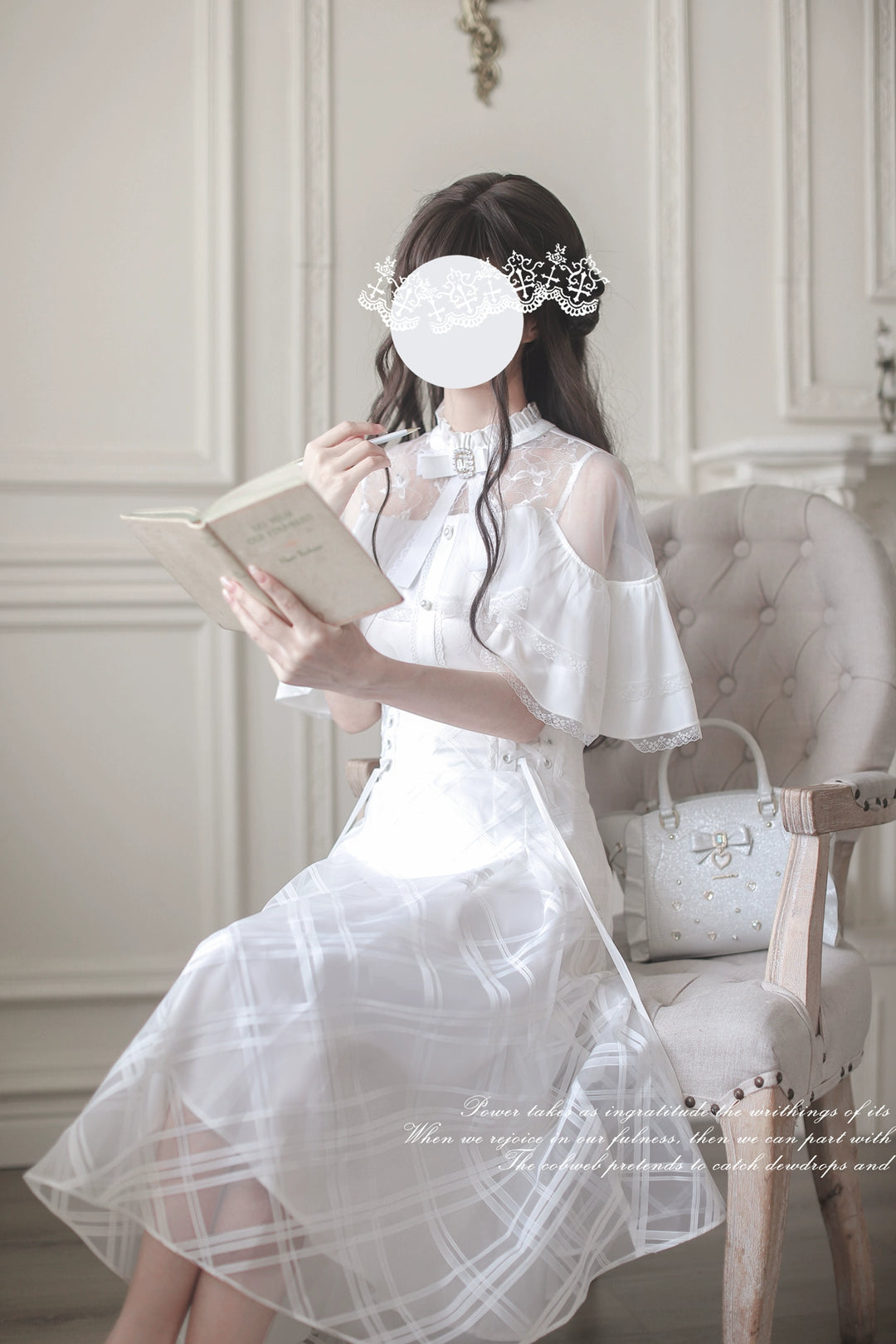 White Long Ryousangata Skirt With Elegant Cape-Design Shirt 43110:769490