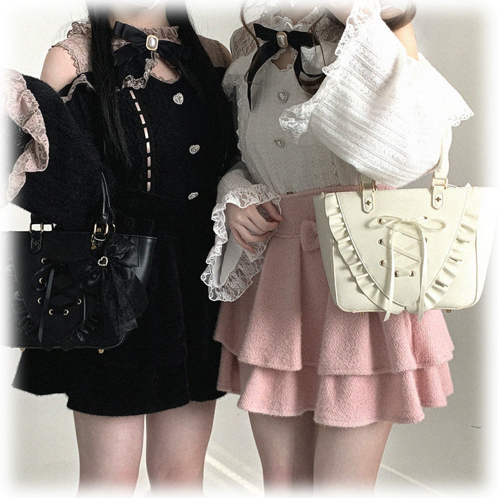 Jirai Kei Off-Shoulder Sweater, Lace Neck 44471:811011