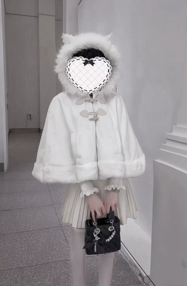 Jirai Kei Cape, Ear-Accented Hood and Toggle Buttons 44513:816763