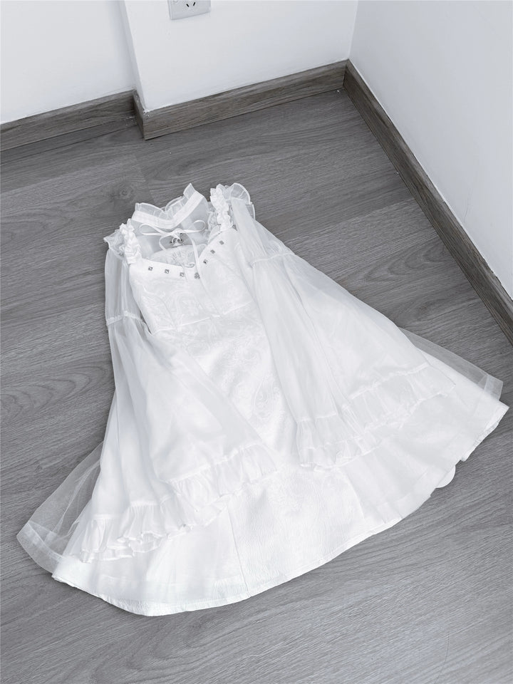 Black/White Jirai Kei Jumper Dress & Hime-Sleeved Sheer Blouse (L M S XS) 43326:773582