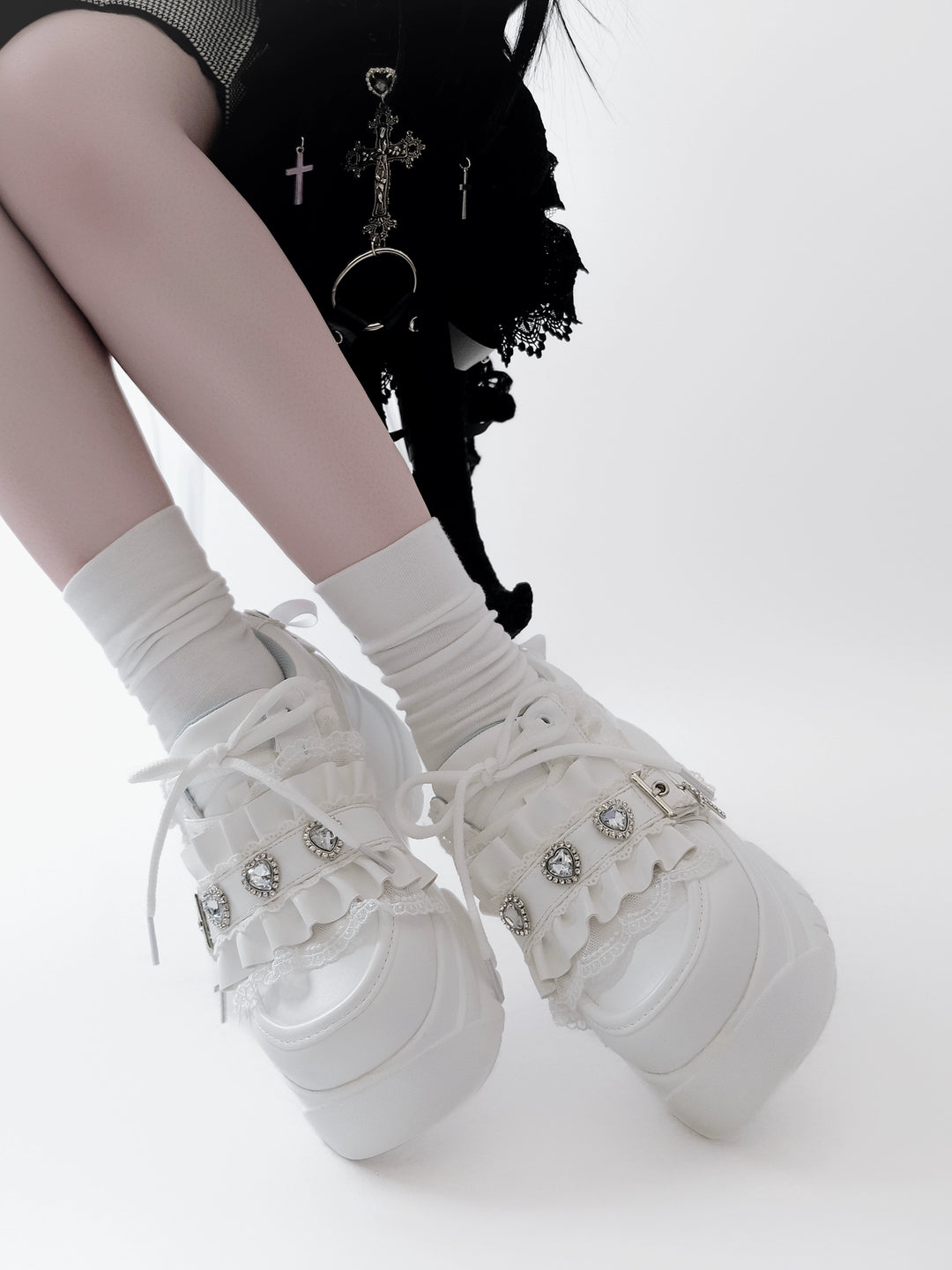 Subculture Platform Shoes, Heart-shaped Rhinestone 43619:781208