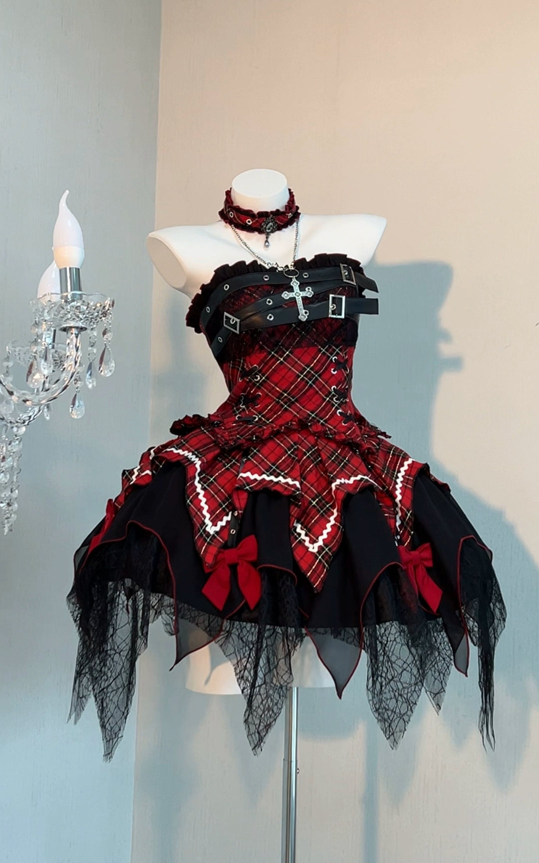Gothic Lolita Dress Red Purple Top Irregular Skirt Hem Set 39142:615926