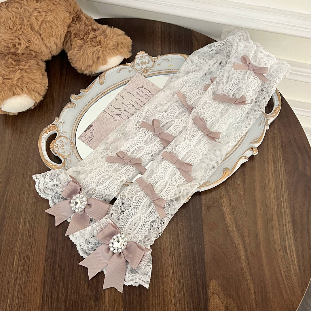 Jirai Kei Lace Arm Sleeves, Ribbon Bows, Rhinestones, Pearl Accents 43316:773880
