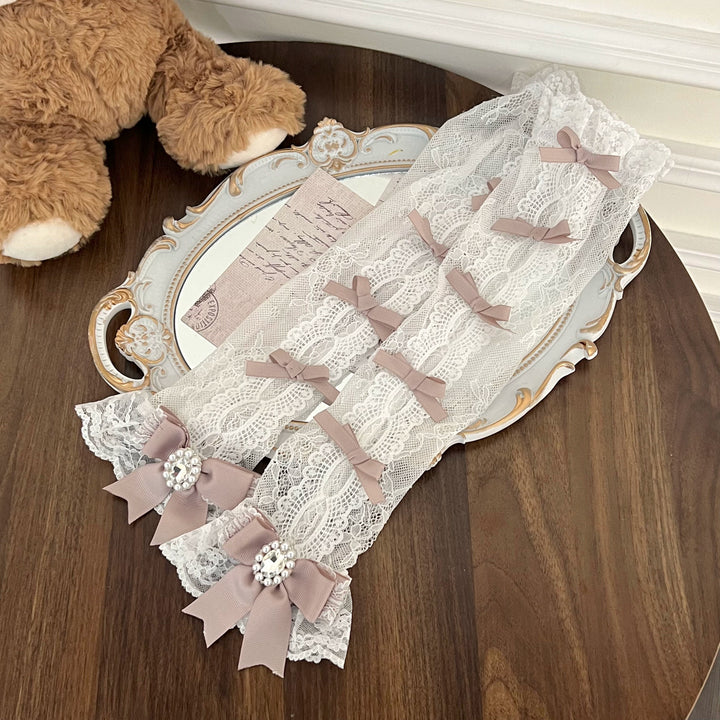 Jirai Kei Lace Arm Sleeves, Ribbon Bows, Rhinestones, Pearl Accents 43316:773880