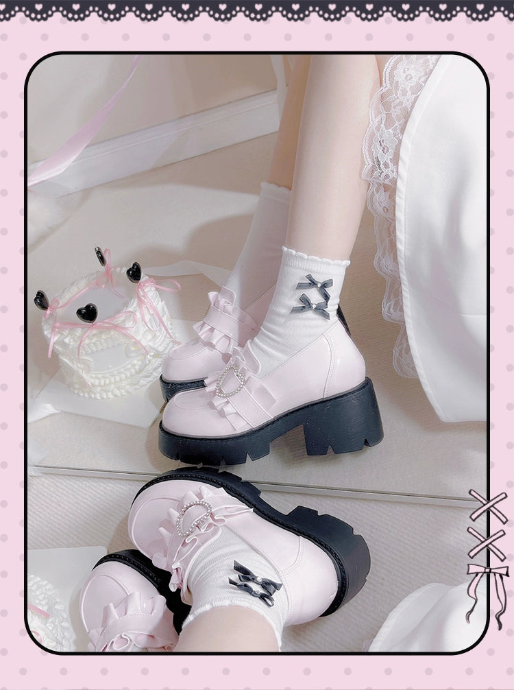 Jirai Kei High Platform Shoes, Heart Rhinestone Buckle 43787:785724