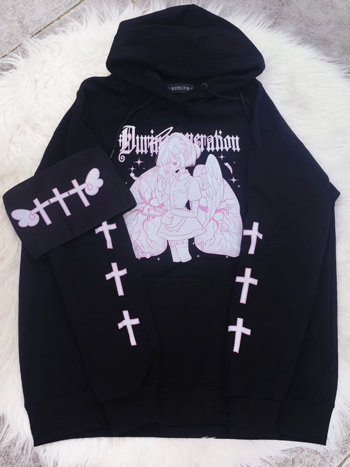 Tenshin Kaiwai Hoodie Medical Angel Print Hooded Sweatshirt (L M) 39430:627972