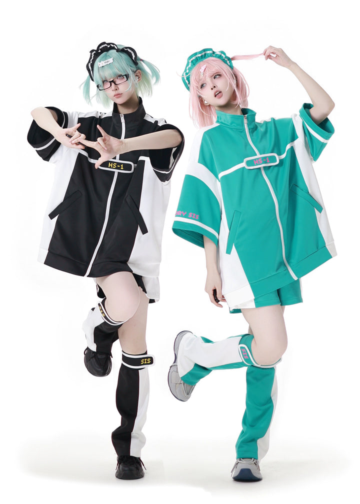 Black/Green Subcul Jirai Kei Sporty Jacket -Set or Singles 43057:764005
