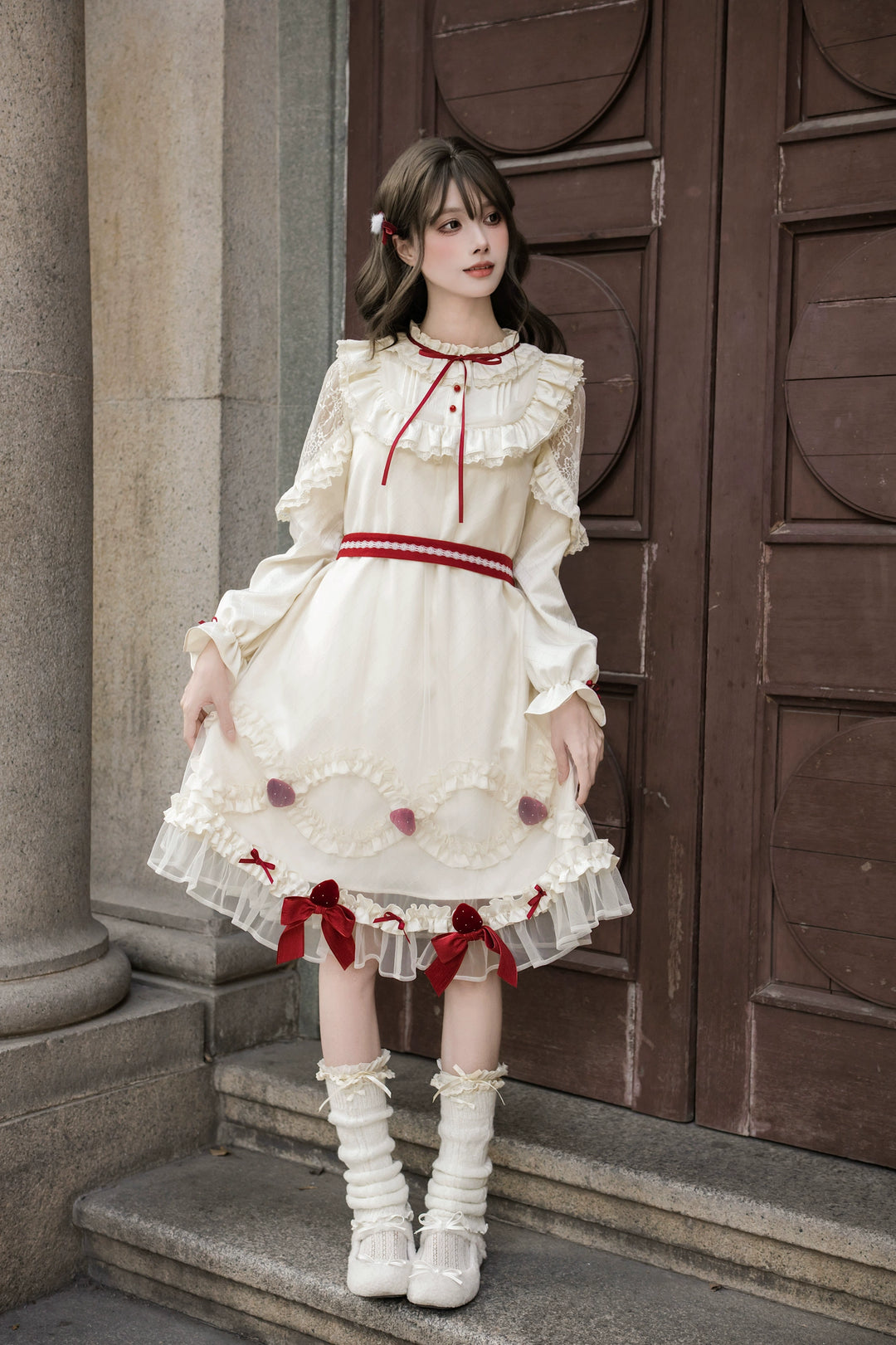 A-Line Daily Lolita OP Dress, Strawberry Accents 44324:805673