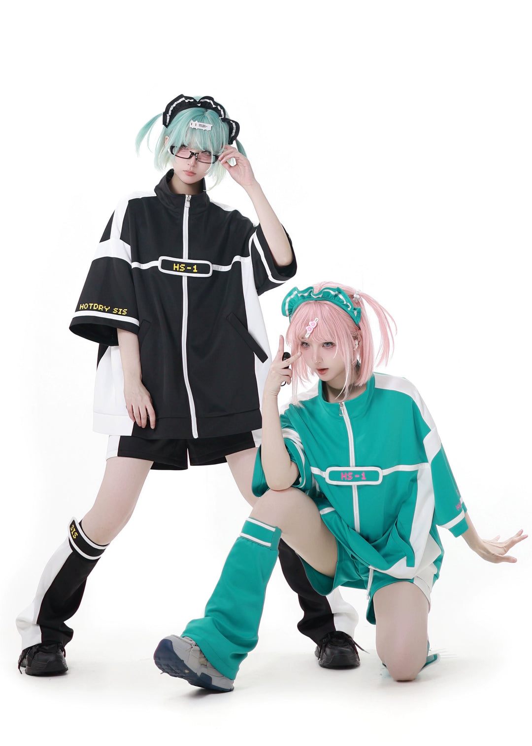 Black/Green Subcul Jirai Kei Sporty Jacket -Set or Singles 43057:764003