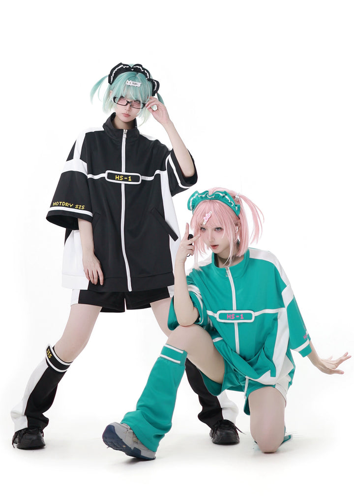 Black/Green Subcul Jirai Kei Sporty Jacket -Set or Singles 43057:764003