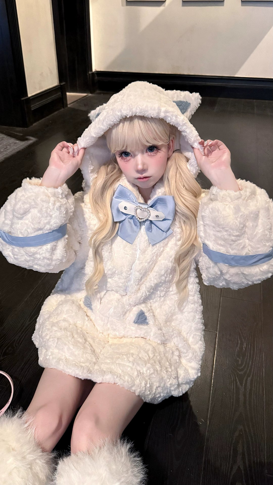 Jirai Kei Coat Cat Ear Hood Jacket Fleece Coat 39958:646714
