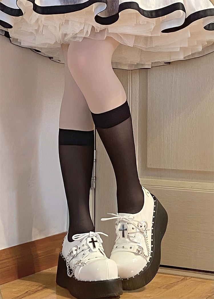 Punk Platform Shoes Round Toe Spice Girl Shoes Metal Crosses 38050:596240