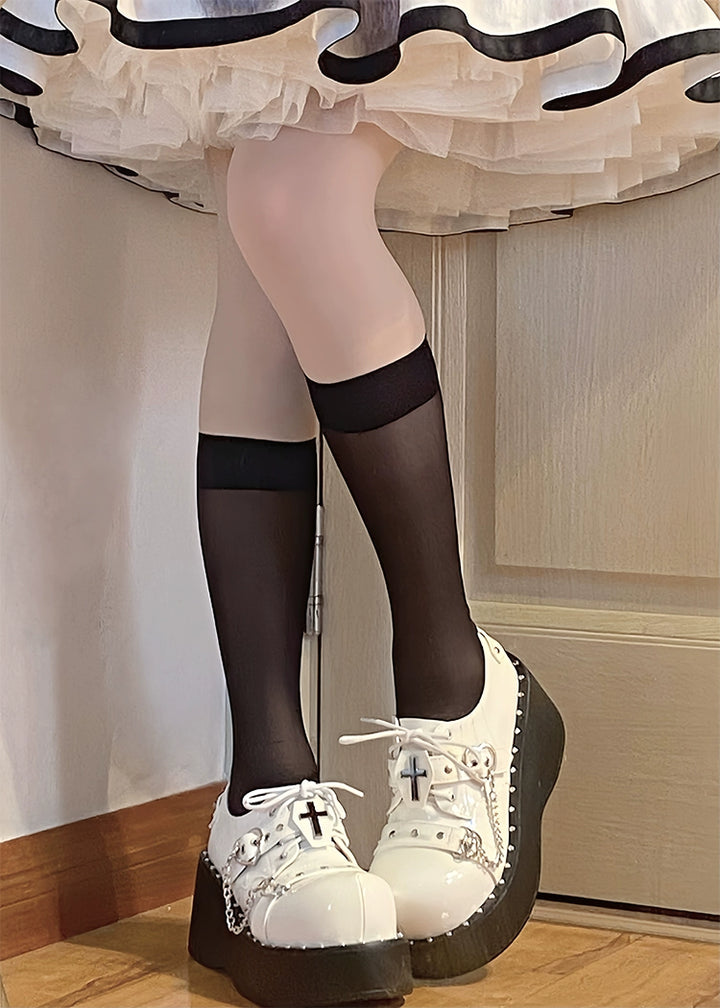 Punk Platform Shoes Round Toe Spice Girl Shoes Metal Crosses 38050:596240