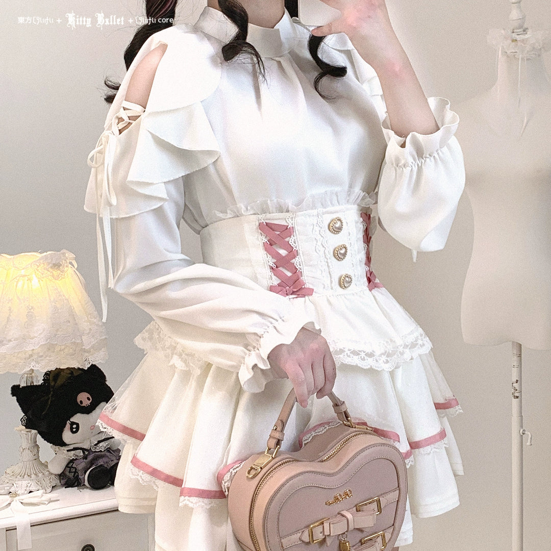 Ryousangata High-waist Skirt, Tiered Hem 44003:792845