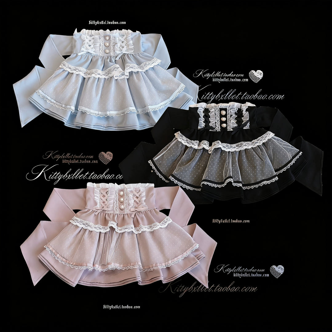 Ryousangata High-waist Skirt, Tiered Hem (Pink) 44003:793156