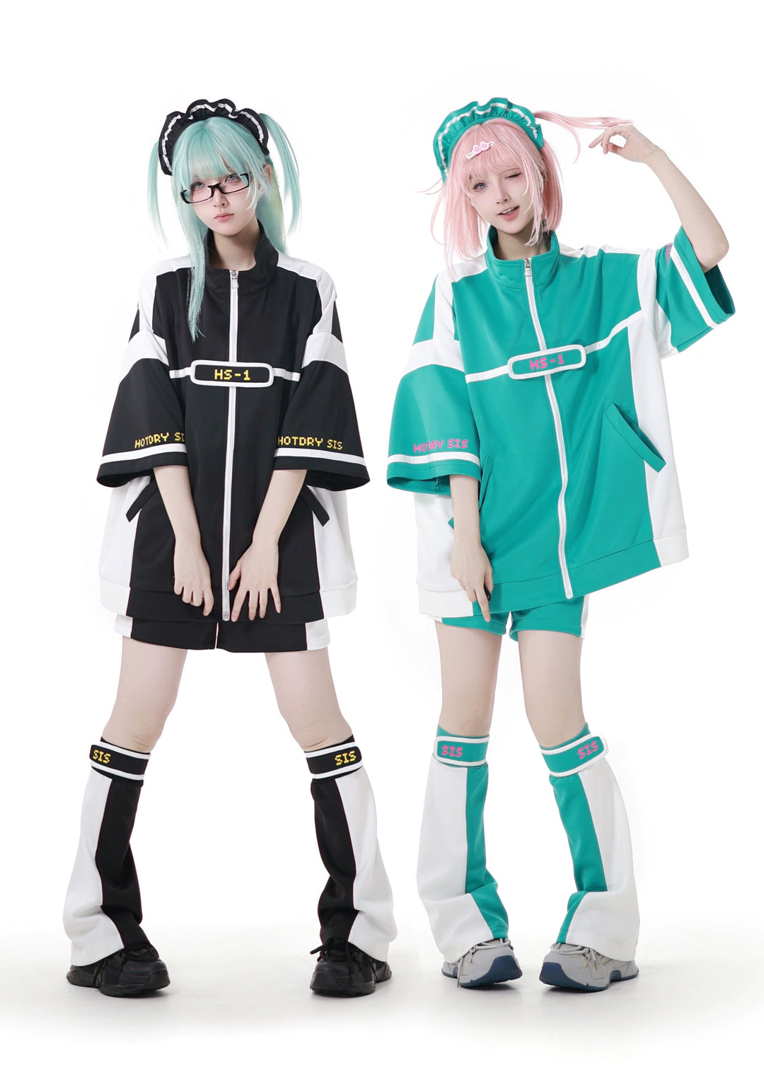 Black/Green Subcul Jirai Kei Sporty Jacket -Set or Singles 43057:764020