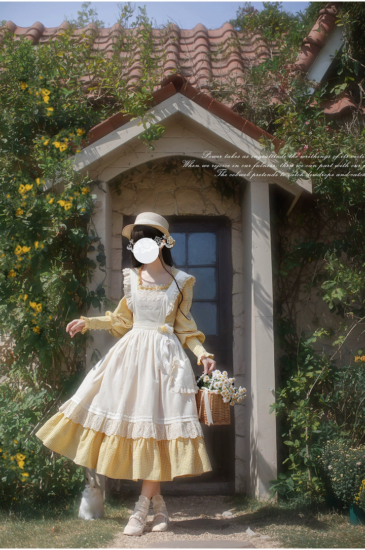 Country Lolita Dress Set Short/Long-Sleeved OP and Cotton Over-Skirt 42815:754223