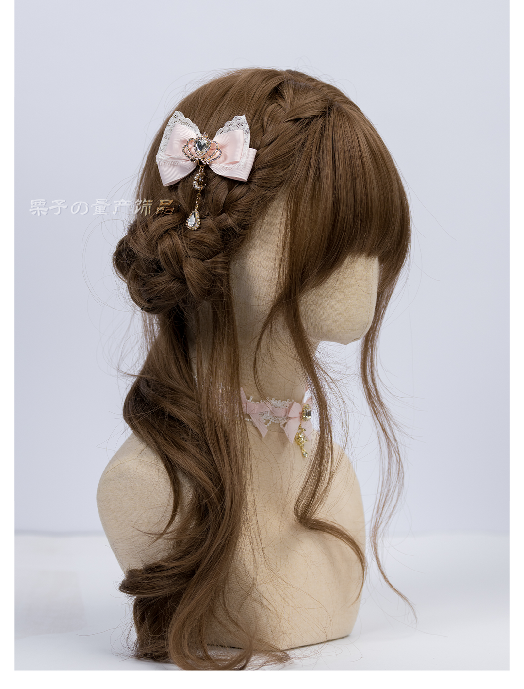 Jirai Kei Bow Hair Clips, Rhinestone Crown and Pearl Chain 44194:802736