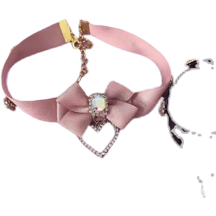 Pink Black Jirai Kei Necklace Choker With Bow And Rhinestone 21762:313080