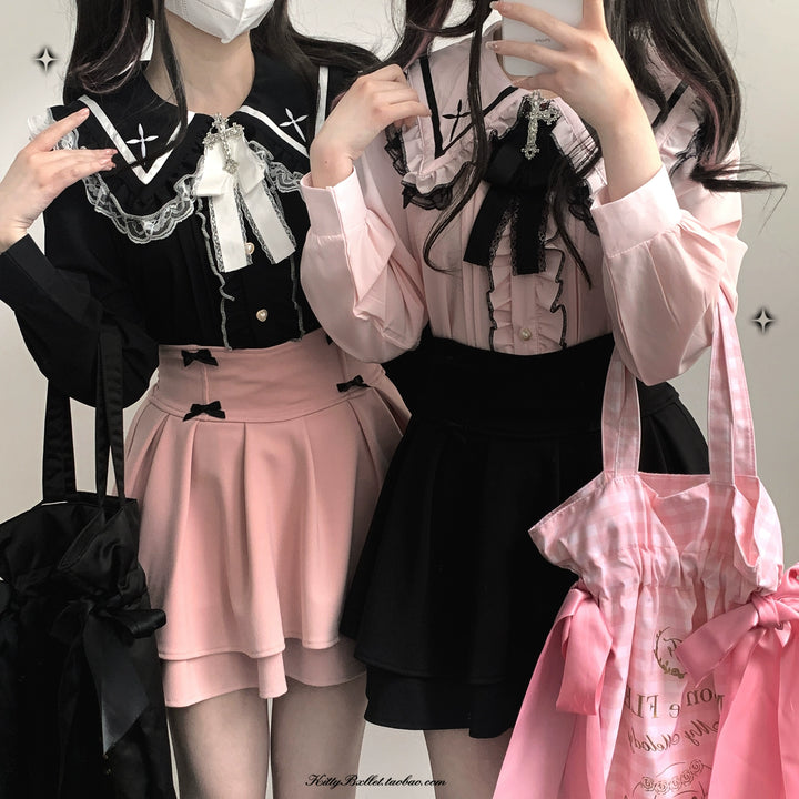 Jirai Kei Skirt Double Layer Puff Skirt with Bow 36770:534720