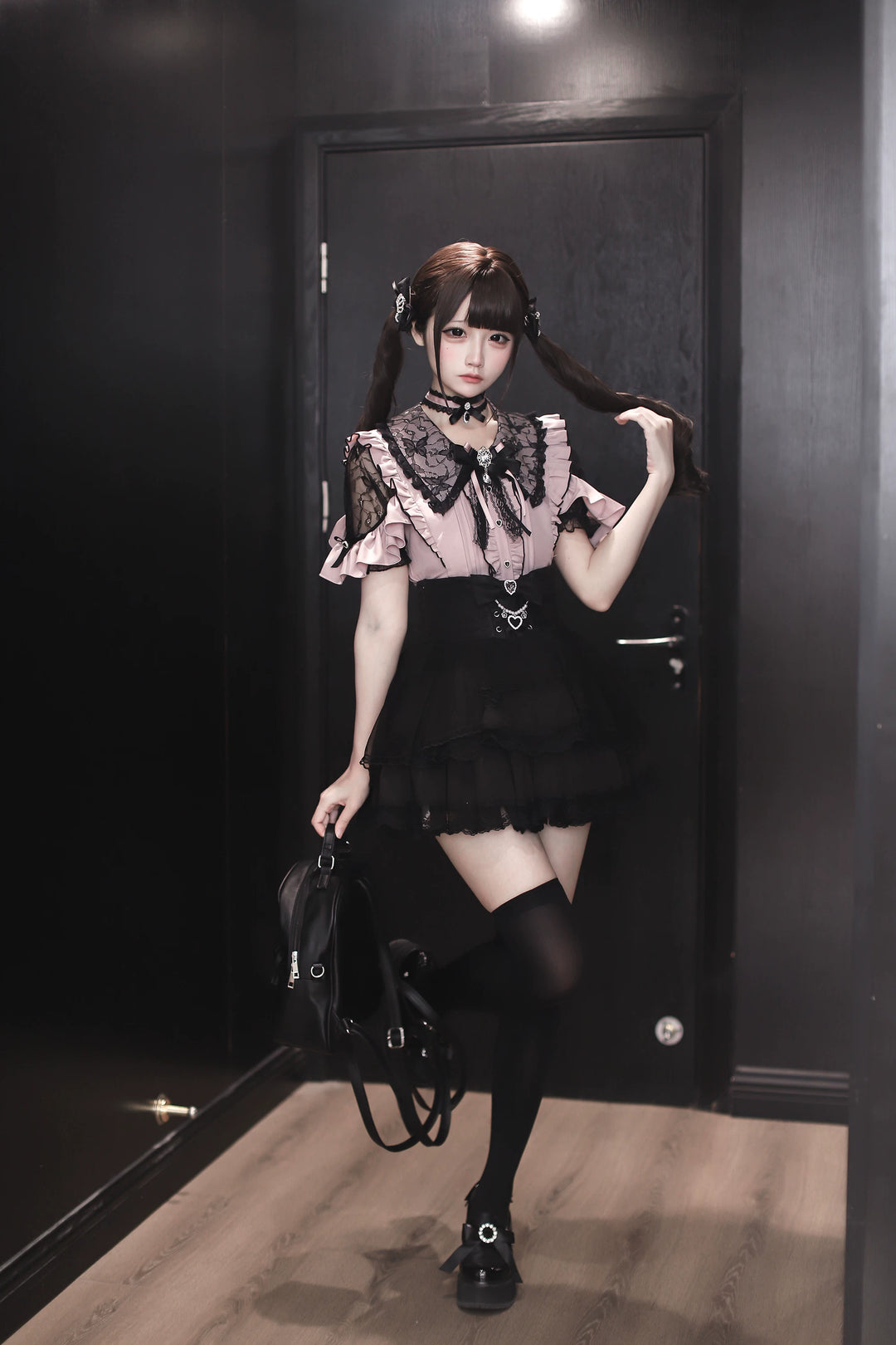 Jirai Kei Lace Sleeve Blouse, Ruffle Details 45194:841373
