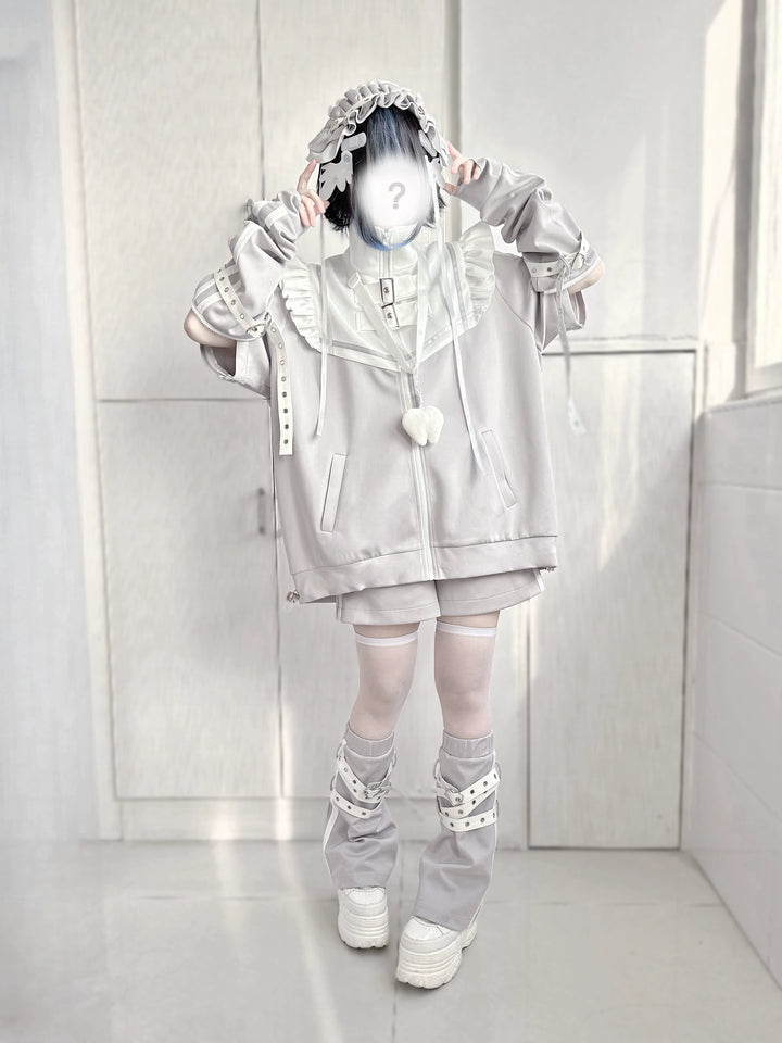 Tenshi Kaiwai Shorts Set Gray Black Jacket With Wings 35728:502690