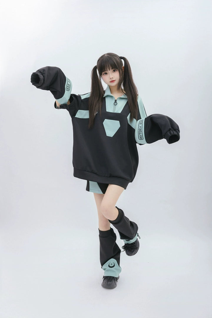 Tenshi Kaiwai Removable Sleeve Sweatshirt and Shorts Multicolor 29166:356900
