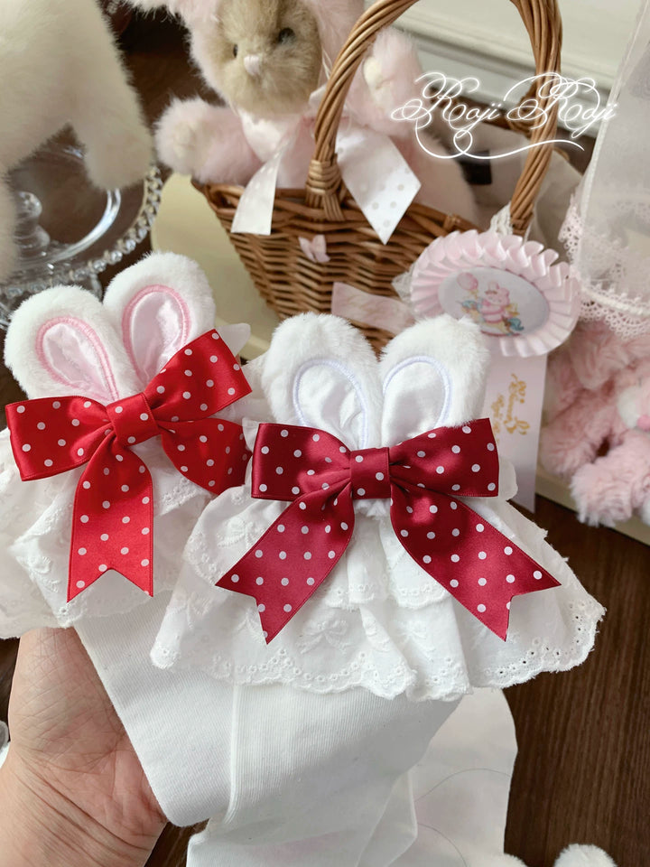 Sweet Lolita Mid-Calf Cotton Socks, Bunny Ears, Polka Dots 44712:819623
