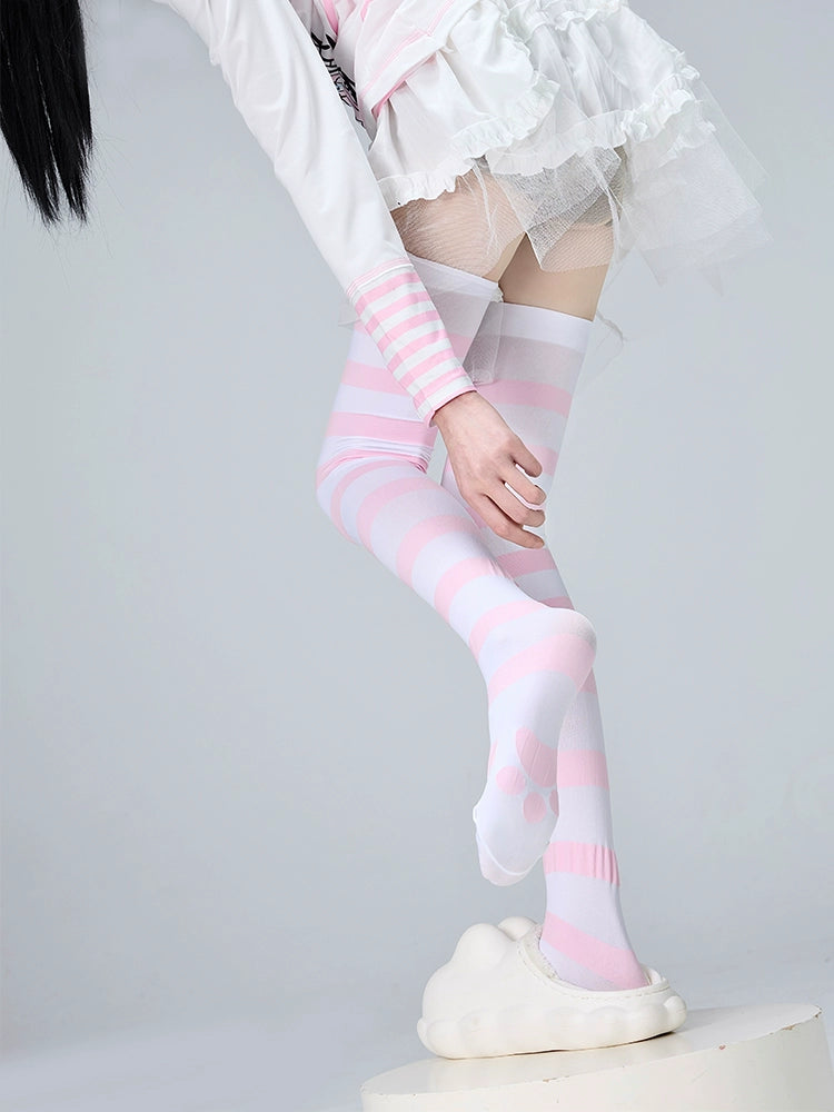 Tenshi Kaiwai Thigh-high Socks Velvet Striped Women Socks 35352:489544