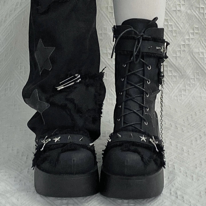 Y2K Platform Shoes Gyaru Fashion Boots Canvas Combat Boots 35060:487950