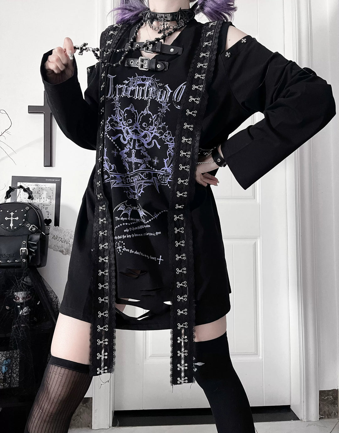Subculture Long-Sleeved T-shirt, Belted Neck 44563:816459