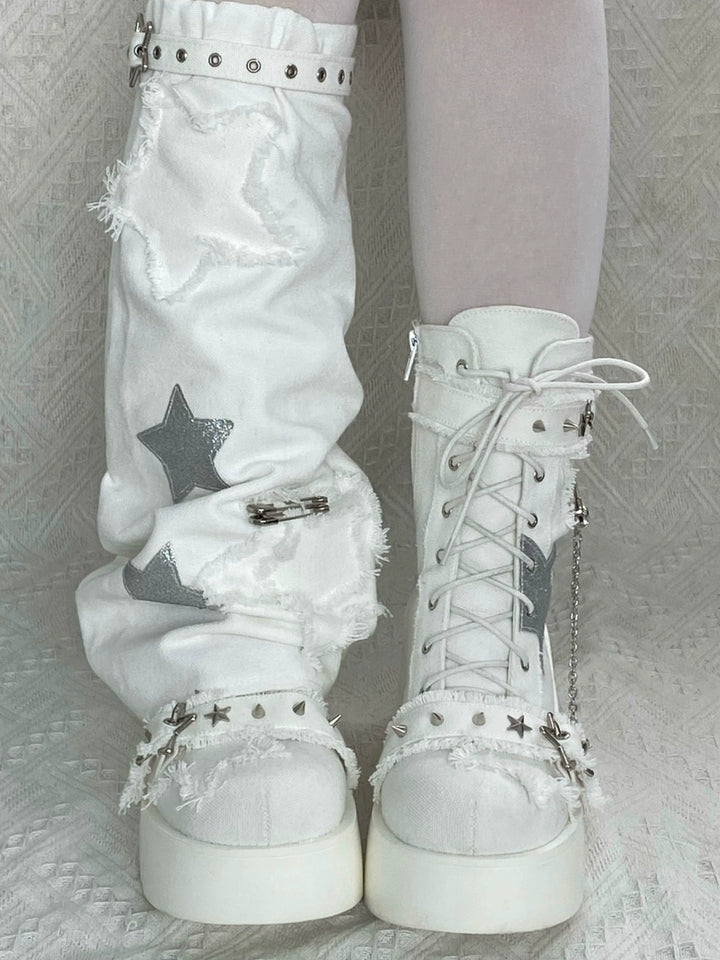 Y2K Platform Shoes Gyaru Fashion Boots Canvas Combat Boots 35060:487906
