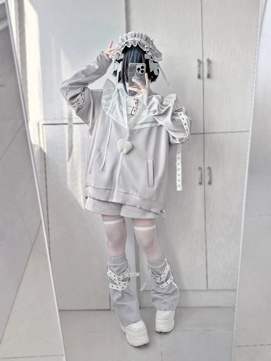 Tenshi Kaiwai Shorts Set Gray Black Jacket With Wings 35728:502666