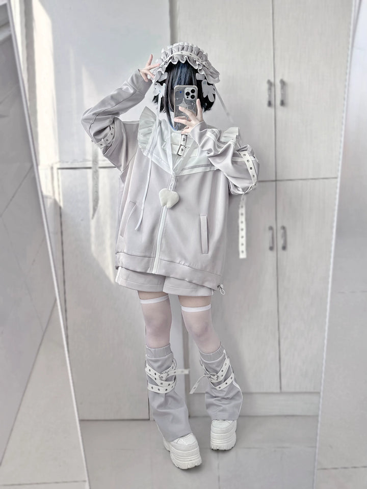 Tenshi Kaiwai Shorts Set Gray Black Jacket With Wings 35728:502666