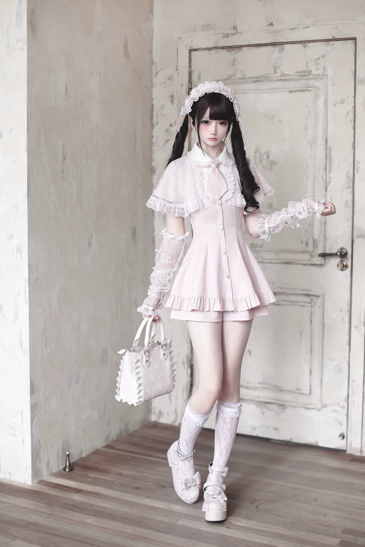 Jirai Kei Lace Shawl Dress Set, Detachable Tie 45193:840963