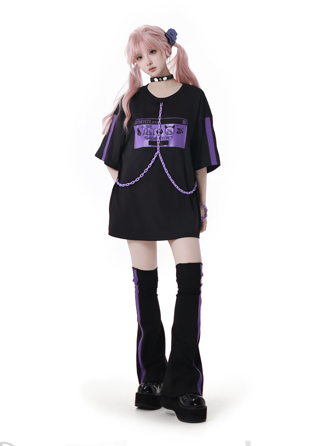 Subcul Jirai Kei T-shirt Outfit, Detachable Chain (L M) 43194:771529