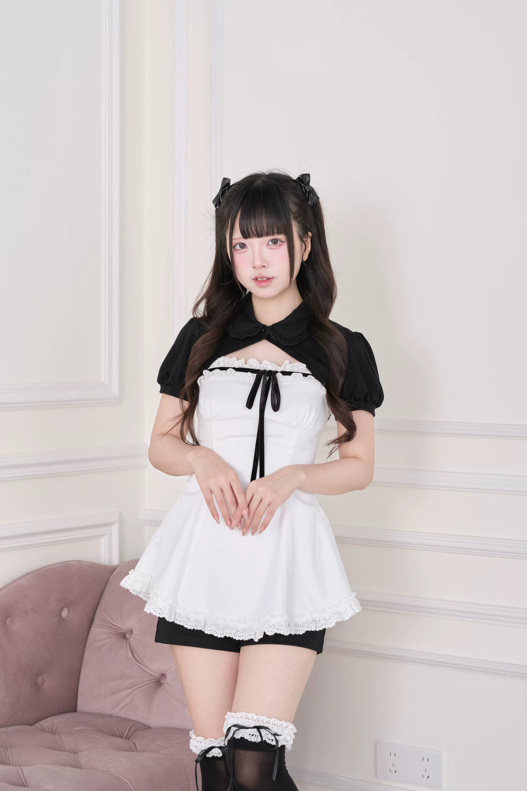 Jirai Kei Striped Dress Set, Puff Sleeve Bolero 44942:829809