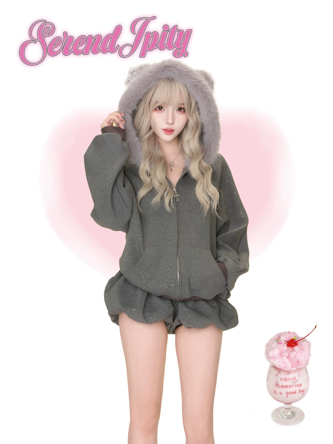 Shiny Hooded Jacket Outfit, Ear Accents 44079:796067