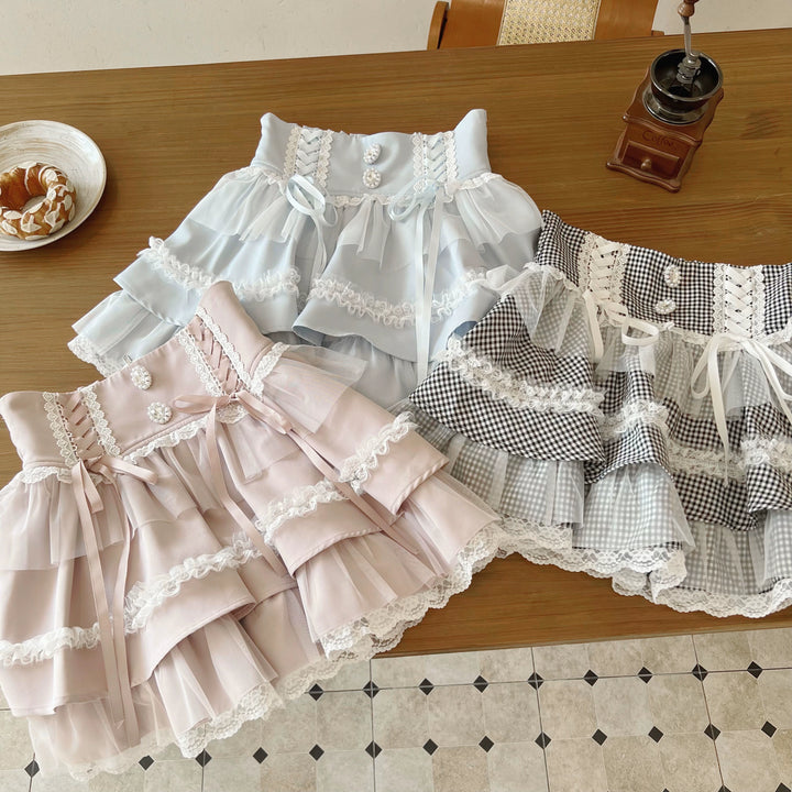Jirai Kei Ruffle Tiered Skirt with Lace and Bows Multicolor 42894:758564