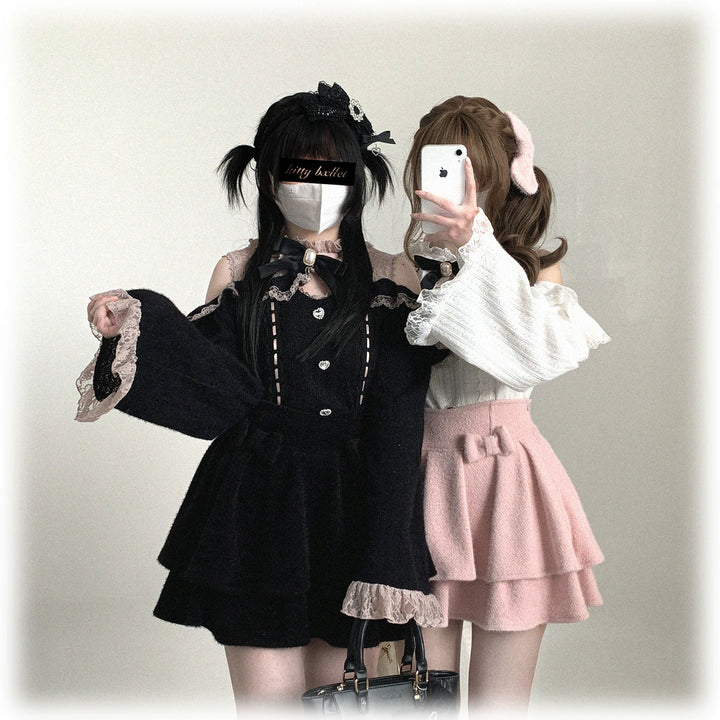 Jirai Kei Off-Shoulder Sweater, Lace Neck 44471:811018