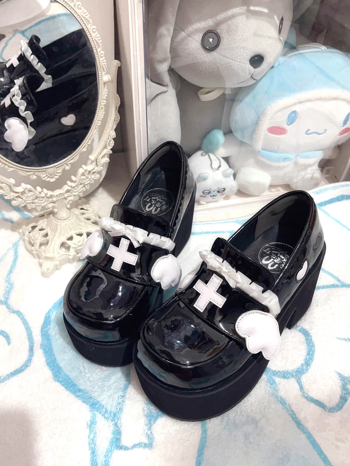 Tenshi Kaiwai Shoes High Heels Shoes Round Toe Platform Shoes (34 35 36 37 38 39 40 41 / Black) 35442:512574