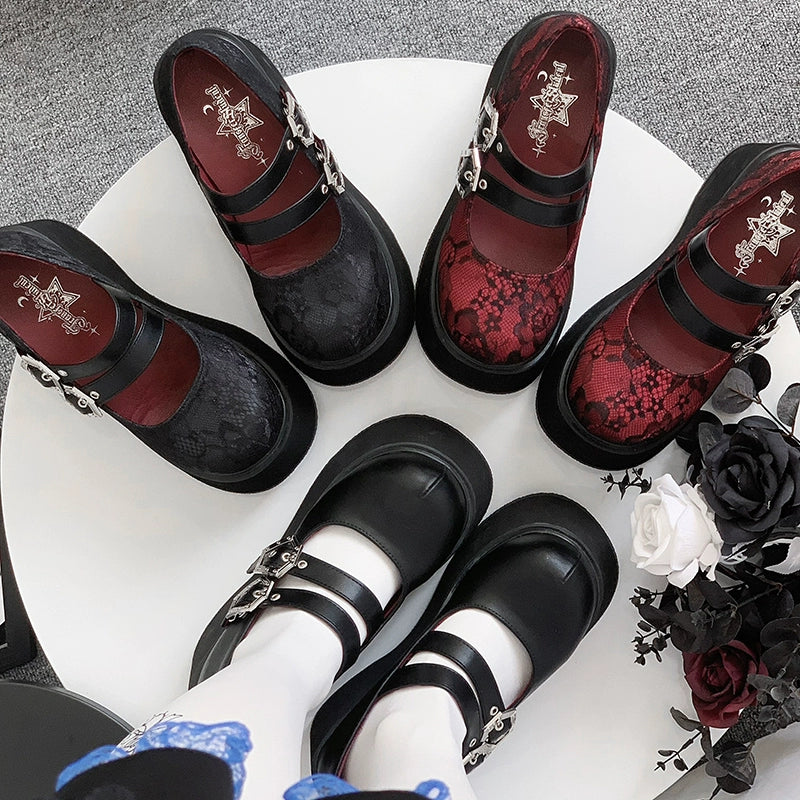 Black Red Platform Shoes Mary Jane Shoes 29728:367922