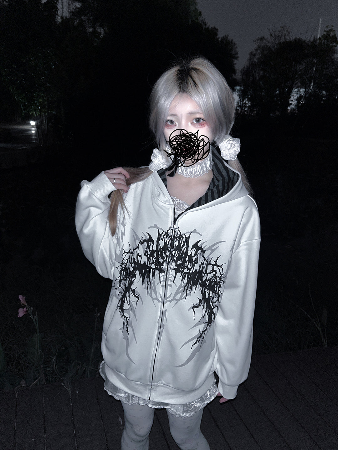 Cotton Jirai Kei Coat Gothic Punk Style with Oversized Design 42386:737955