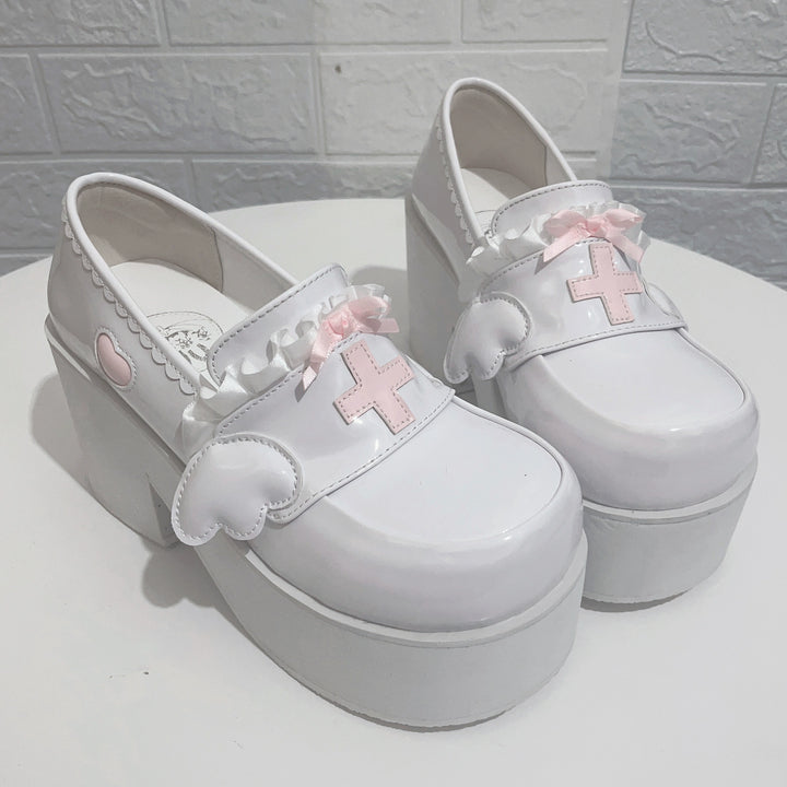 Tenshi Kaiwai Shoes High Heels Shoes Round Toe Platform Shoes (34 35 36 37 38 39 40 / Pink) 35442:512580