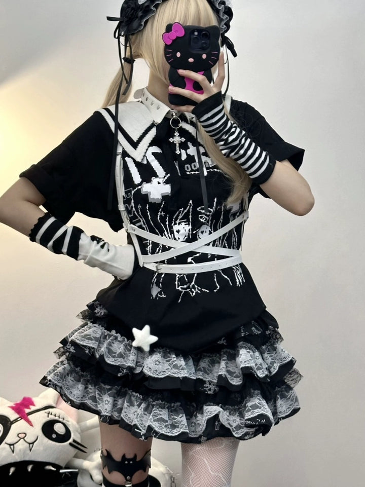 Jirai Kei Blouse Anime Top Sailor Collar Short Sleeve Top 36586:558640