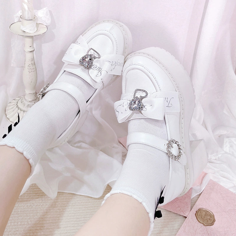 Jirai Kei Shoes Rhinestone Bow Platform Shoes With Shoe Clip (34 35 36 37 38 39 40) 38042:594438