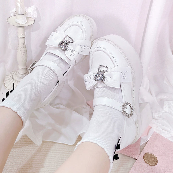Jirai Kei Shoes Rhinestone Bow Platform Shoes With Shoe Clip (34 35 36 37 38 39 40) 38042:594438
